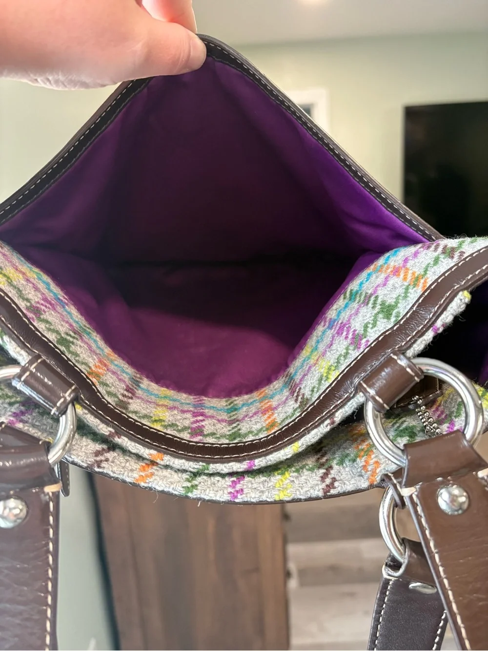 Penelope Tattersall Plaid Wool Tote Bag + Wristlet